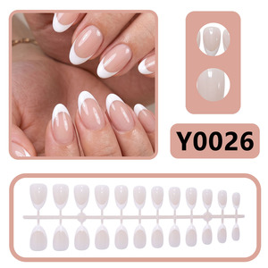 Faux ongles à porter transparents effet glace, couleur nude, forme amande courte moyenne, pour maquillage naturel, polyvalents pour le bureau, amovibles, produit fini - Product Image 3