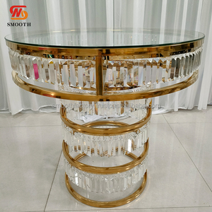 LEDA <b>Party</b> Event Luxury Clear Glass Gold Metal Crystal <b>Table</b> Four-tiered Beaded Curtain Hotel <b>Table</b> for Wedding - Product Image 4