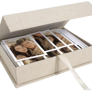 Boîte à photos en lin, idéale pour ranger vos photos, images, certificats, fournitures de <span class=keywords><strong>scrapbooking</strong></span>, souvenirs et bijoux - Product Image 1