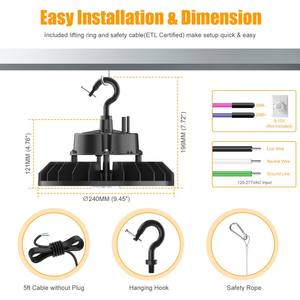 Luminaria industrial de techo alto marca NGT, iluminación comercial regulable de 0-10v, luces LED UFO de 150w para almacenes, compatible con AU. - Product Image 6