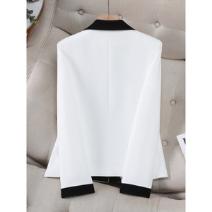 Women's Color-blocked Long Sleeve Short Blazer Red And White Slim Fit Commute Style - Product Image 4