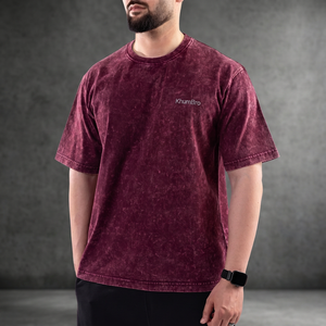 T-shirt décontracté pour homme KhumBro en polyester/coton délavé à l'acide, manches courtes, col rond, coupe ample, anti-boulochage, respirant, tricoté - Product Image 4
