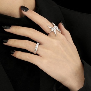 Joyería de la mejor calidad, Plata de Ley 925, joyería chapada en oro de 18 quilates, anillos ajustables de tamaño abierto Simple a la moda con Zirconia cúbica - Product Image 3