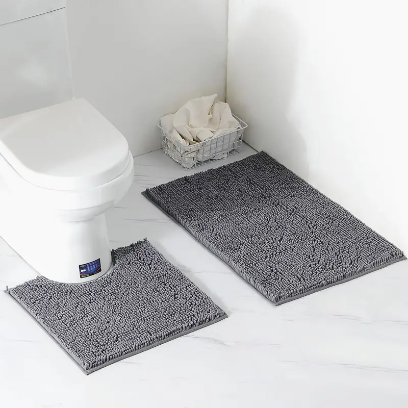 Keset kamar mandi Anti licin, Set karpet kamar mandi cepat kering 2 buah serat mikro Chenille untuk kamar mandi, Toilet, bak mandi