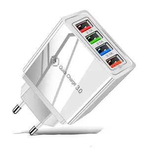 Cargador rápido de 4 puertos USB para tableta Samsung QC 3,0, adaptador de enchufe para iPhone