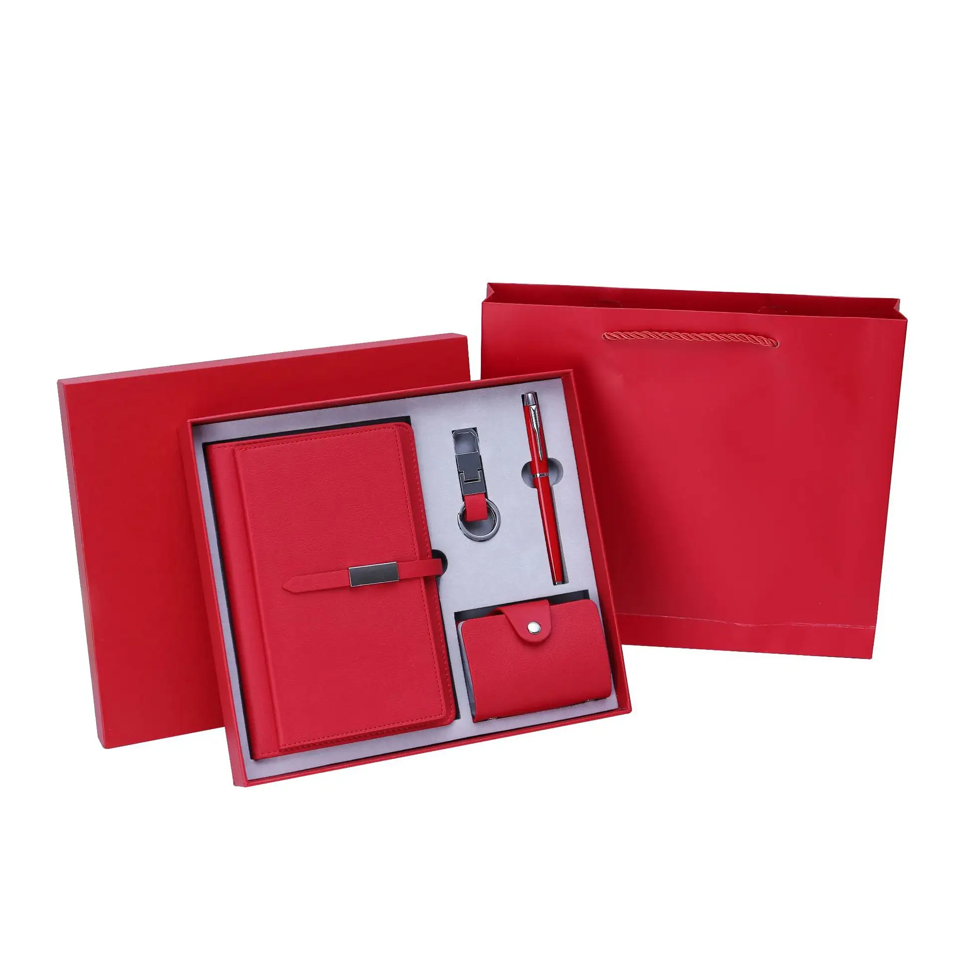 Promotional Luxury gifts Leather Business Card Holder Notebook Keychain Pen gift ideas unique Corporate Gift Set