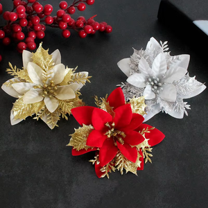 Árbol grande Glitter Poinsettias Decoraciones navideñas artificiales-Flores navideñas Poinsettia de calidad premium - Product Image 1