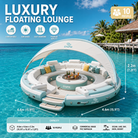 Île flottante large et stable avec auvent gonflable et zone de détente pour les sports nautiques de plage et de station balnéaire