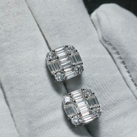 Perhiasan Hip Hop Lolos Uji Berlian Perak Sterling 925 VVS Warna D Moissanite Berlian Anting Stud Baguette Klasik