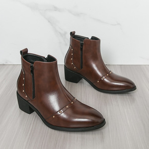 Botas de cuero de tacón alto con punta para hombre 2026, con cremallera, formales, informales, de caña alta, botines, tallas grandes, zapatos para hombre - Product Image 1
