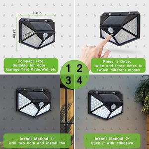 Waterproof IP67 Outdoor Garden Stair Solar Powered Rechargeable 4-Sided Wall Lamp 100LED <b>Motion</b> <b>Sensor</b> Warm White (3500K) 270 - Product Image 4