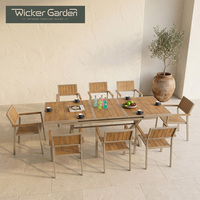 Juego de Mesa de Comedor Extensible para Exteriores de 6-8 Plazas, con Estructura de Aluminio y Madera Plástica, Muebles de Patio, Venta al Por Mayor, OEM