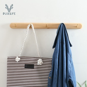 Support <span class=keywords><strong>mural</strong></span> étagère en bois avec crochets en laiton <span class=keywords><strong>pour</strong></span> <span class=keywords><strong>manteau</strong></span> clé vêtements suspendus - Product Image 2