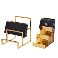 Boutique Store Luxury 3 Steps Poli Gold Purse Wallet Rack Clutch Bag Display Stand for Store