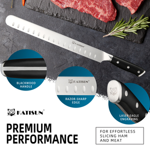 Cuchillo profesional para cortar carne, hoja <span class=keywords><strong>de</strong></span> acero al carbono, cuchillo para rebanar jamón con mango ergonómico - Product Image 6