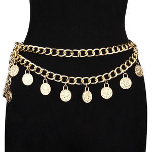 Chaîne de taille rétro en métal tendance avec pendentifs tête de reine, design à double couche et pompons, pour femme, bijoux de fête - Product Image 1