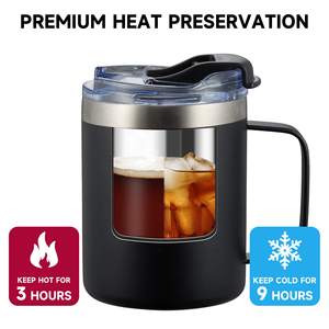 <span class=keywords><strong>Taza</strong></span> de Café de Acero Inoxidable de Doble Pared con Aislamiento al Vacío, Libre de BPA, 12 oz, con Dos Tapas y Asa, para Camping, Oficina y Uso al Aire Libre, Venta al Por Mayor - Product Image 3