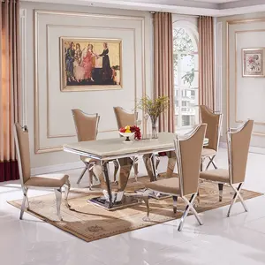 Pregiato nordico singolo 2 gambe marmo e legno di teak tavolo da pranzo set oro piatti 2021 nuovi mobili in marmo tavolo da pranzo di lusso moderno