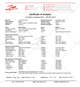 ผงเอ็น-อะซีทิล แอล-ซิสเทอีน (<span class=keywords><strong>NAC</strong></span>) ความบริสุทธิ์ 99% จากคลังสินค้าสหรัฐอเมริกา/สหภาพยุโรป วัตถุดิบกรดอะมิโน เกรดอาหาร สำหรับอาหารเสริมและโภชนาการสำหรับนักกีฬา - Product Image 4