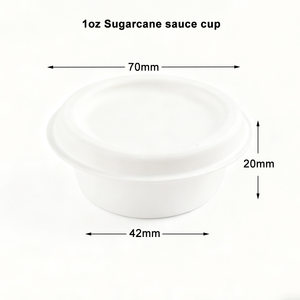Coppette per Salse Ecologiche Monouso in Bagassa Rotonde da 1oz con Coperchio Adatte al <span class=keywords><strong>Microonde</strong></span> - Product Image 1