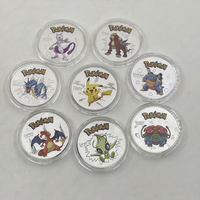 62 Tipos de Monedas Numismáticas Redondas de 4 cm de Pikachu y Eevee de Pokémon, en Oro y Plata Esmaltadas, 1 Unidad por Bolsa de Plástico OPP