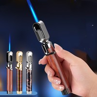 Briquet au butane coupe-vent pliable avec couteau, flamme bleue directe, briquet à cigare en alliage, rechargeable et portable