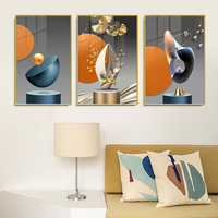 Lot de 3 tableaux sur toile dorés de luxe, peinture murale moderne abstraite géométrique, nature morte, cristal et porcelaine pour salon et maison