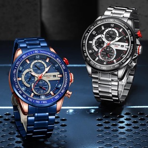 Drioshipping 2606 Montres de luxe personnalisées à bracelet de 22mm en acier inoxydable pour hommes Montres étanches à quartz avec grand cadran en alliage - Product Image 5