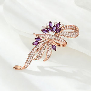 Broche en ruban plaqué argent de haute qualité avec zircone cubique (CZ, non diamant) bleue marquise, vente en gros - Product Image 5