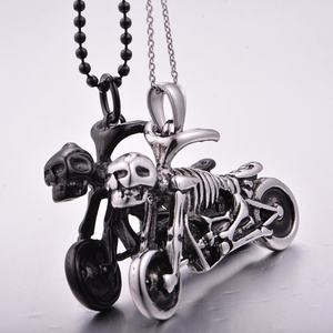 Collier pour homme en acier inoxydable, style punk gothique, avec crâne et locomotive, pour motard - Product Image 4