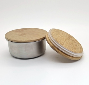 Top Sale Round <b>Bamboo</b> Lid With Silicone Gasket Wooden <b>Bamboo</b> Round Lid for Metal <b>Container</b> for Food Storage - Product Image 2
