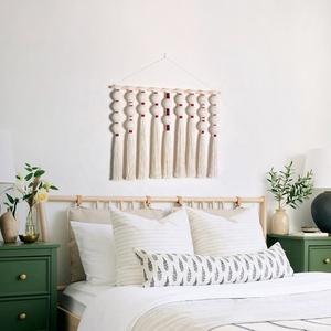 <span class=keywords><strong>Moderno</strong></span> bohemio bola borla colgante de pared tejido a mano nuevo <span class=keywords><strong>tapiz</strong></span> de cuerda de algodón para decoración del hogar macramé colgante de pared - Product Image 2
