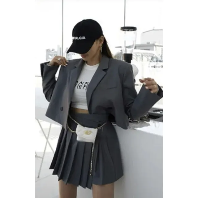 Dongdaemun south Korean Women Style Patch Crop Jacket Short Skirt Sets K-pop Style Good Quality DDM00012