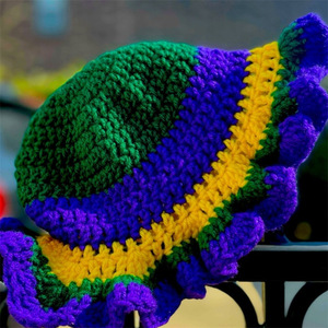 OEM Mardi Gras Mũ nắp ca-pô mũ nón <span class=keywords><strong>Crochet</strong></span> dệt kim Ruffle Carnival Beanie - Product Image 3