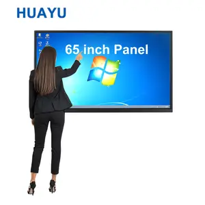 Huayu papan putih pintar layar sentuh Lcd, Panel interaktif semua dalam satu Monitor 4k Android Dual sistem Lcd