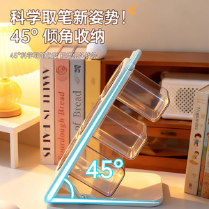 Pen Holder With Slanted Insert Multi Functional Stationery Storage Box For Kids Desk Organizing Watercolor Pens Markers Plastic - Product Image 3