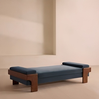 Chaise longue de style rétro moderne du milieu du siècle, écologique, confortable, en bois massif, avec revêtement en velours vert foncé, pour chambre à coucher
