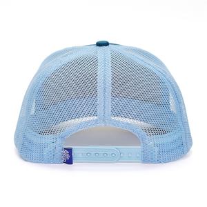 Casquettes de camionneur personnalisées à 5 panneaux en coton avec logo brodé, bleu, dos en maille - Product Image 4