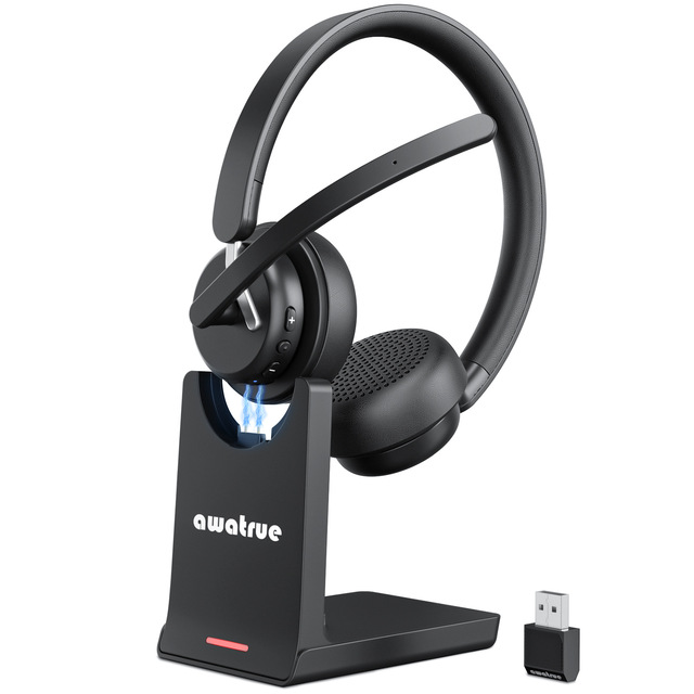 AWATRUE EH11 Wireless 5.0 + 2.4G Office Headset with AI ENC Noise Canceling Microphone