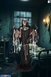 AROMA Sorcière debout de 1,80 m avec chaudron - Effets sonores et yeux blancs clignotants, Décoration d'<span class=keywords><strong>Halloween</strong></span> <span class=keywords><strong>pour</strong></span> fêtes cosplay et magasins éphémères effrayants - Product Image 2