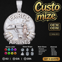 Pendentif Avion de Luxe en Argent 925 et Moissanite, Grand Médaillon Personnalisé pour Cadeau de Performance et Fête