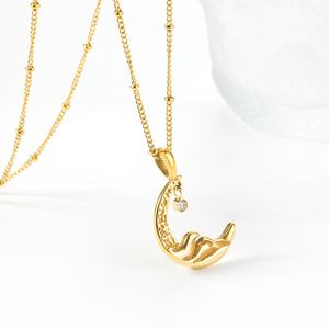 Collier pendentif étoile et lune créatif en zircon, plaqué or 18 carats, en acier inoxydable, pour femmes, de la marque Aashion Jewelry - Product Image 4