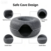 Nouveau Lit Rond en Feutre pour Chat, Doux et Chaud, Semi-Fermé, Maisonnette Respirante et Confortable pour Animaux, Nid de Chat en Forme de Donut pour Intérieur et Extérieur