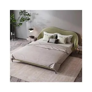 Hot Sell Modern Velvet Boucle Luxury Bed Frame Queen Bedroom Furniture Hydraulic Wood King Size Bed Room Set