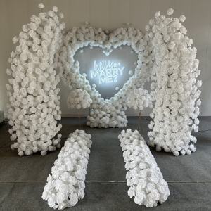 Arche de fleurs blanches en forme de corne pour mariage, décoration en soie, arche de fleurs artificielles en forme de corne, vente en gros D-HOA062 - Product Image 1
