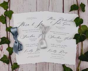 데본 웨딩 프로그램 수제 종이 데크 된 가장자리 종이 목화 종이 청첩장 메뉴 카드 - Product Image 2