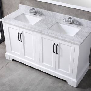 Meuble-lavabo de salle de bain de 60 pouces de fabrication vietnamienne, style transitionnel, avec comptoir en marbre blanc de Carrare - Product Image 3