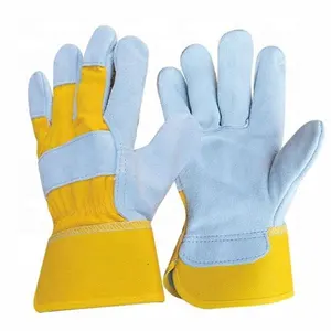 Gants en cuir de vache jaune doré de 10.5 pouces, paume complète, gants de conducteur en cuir de vache, gants de travail en cuir