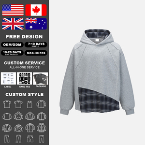 Sudadera con Capucha Oversize KingSen OEM de Algodón 100% Pesado con Diseño Asimétrico a Cuadros y Parches, Ajuste Holgado, Estilo Urbano - Product Image 2