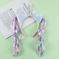 Perruque bandeau d'oreille à paillettes pour fête d'enfants Style licorne synthétique avec accessoire pour perruque à paillettes